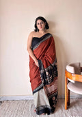 MulMul Saree - Red Black
