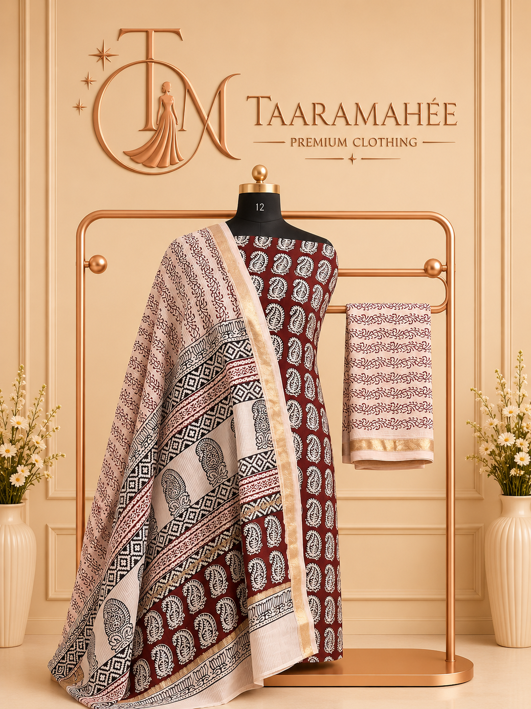 Maheshwari Cotton Silk Dress Material with Rewa Border