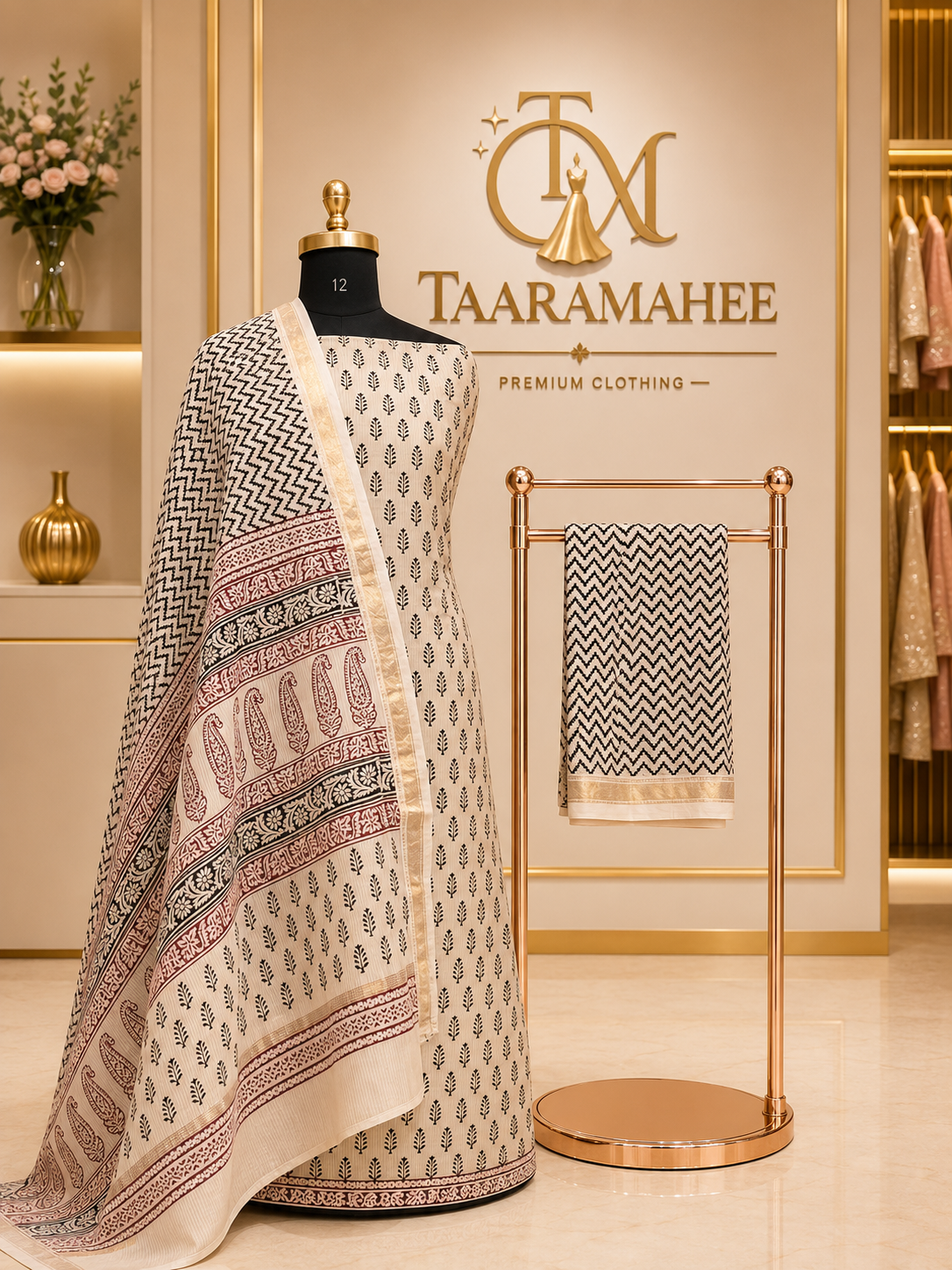 Maheshwari Cotton Silk Dress Material with Rewa Border