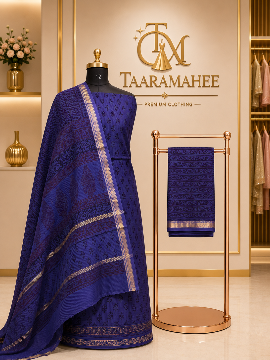 Maheshwari Cotton Silk Dress Material with Rewa Border