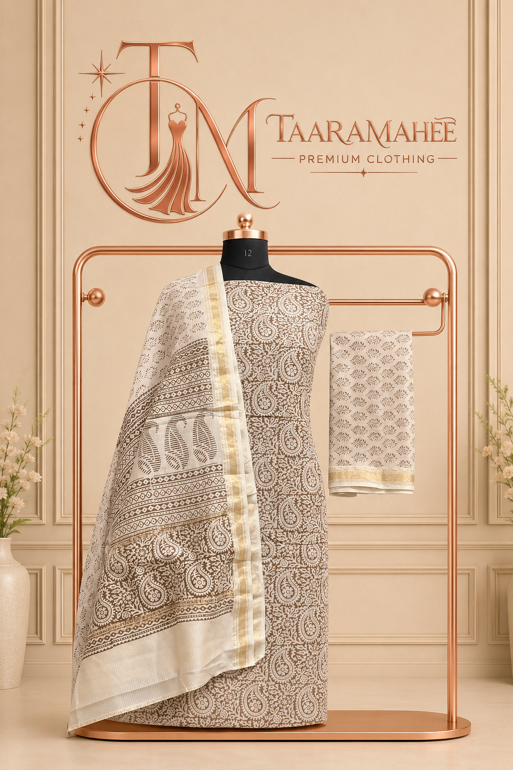 Maheshwari Cotton Silk Dress Material with Rewa Border