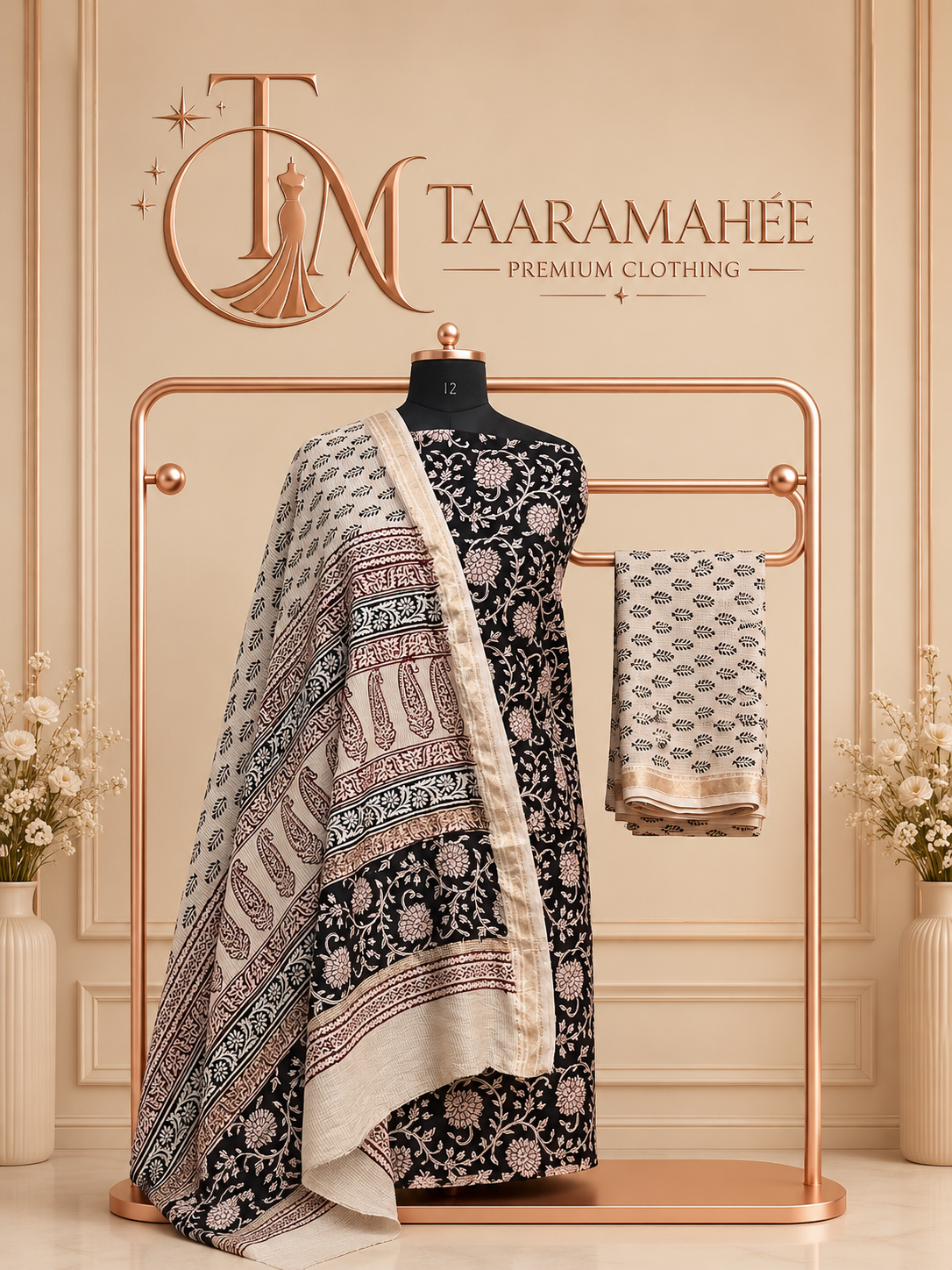 Maheshwari Cotton Silk Dress Material with Rewa Border