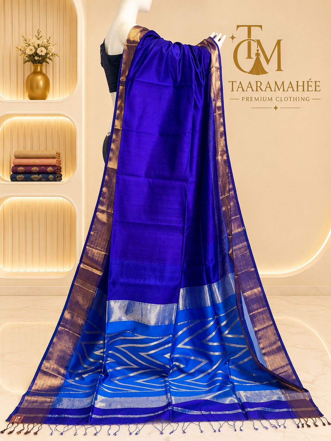 Maheshwari pure silk by silk Zari weaving Butti rich zigzag pallu saree with blouse