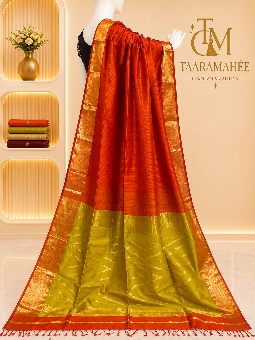Maheshwari pure silk by silk Zari weaving Butti rich zigzag pallu saree with blouse