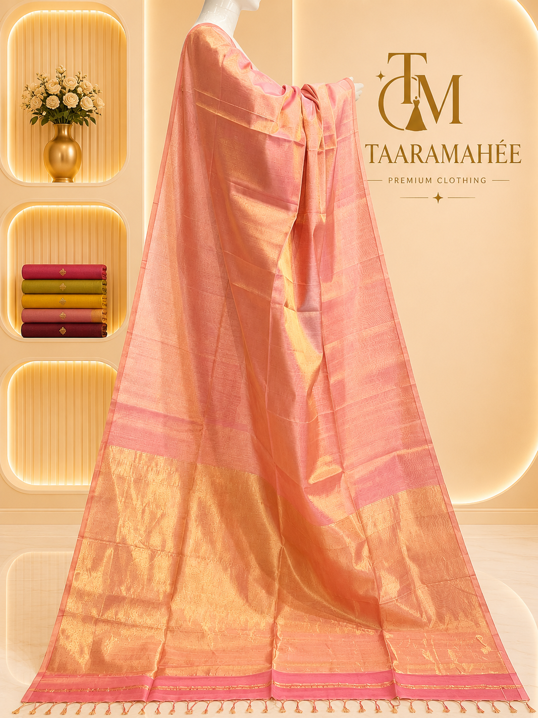 Maheshwari pure tissue with Line boarder designer saree with blouse