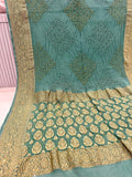 Ajhrakh Cotton Saree - Green