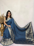 Ajhrakh Cotton Saree - Blue