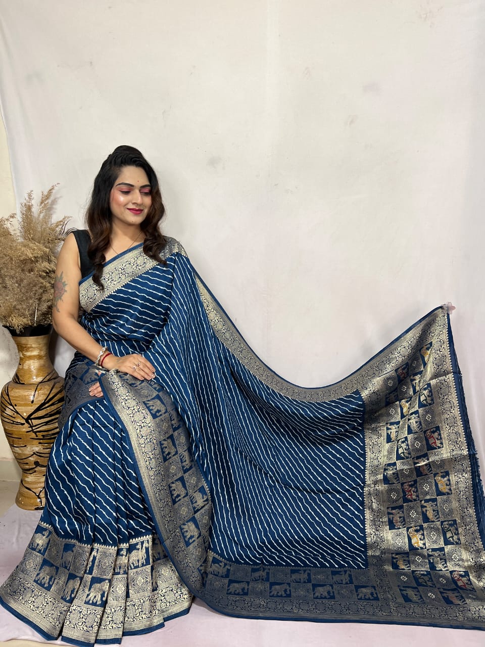 Ajhrakh Cotton Saree - Blue