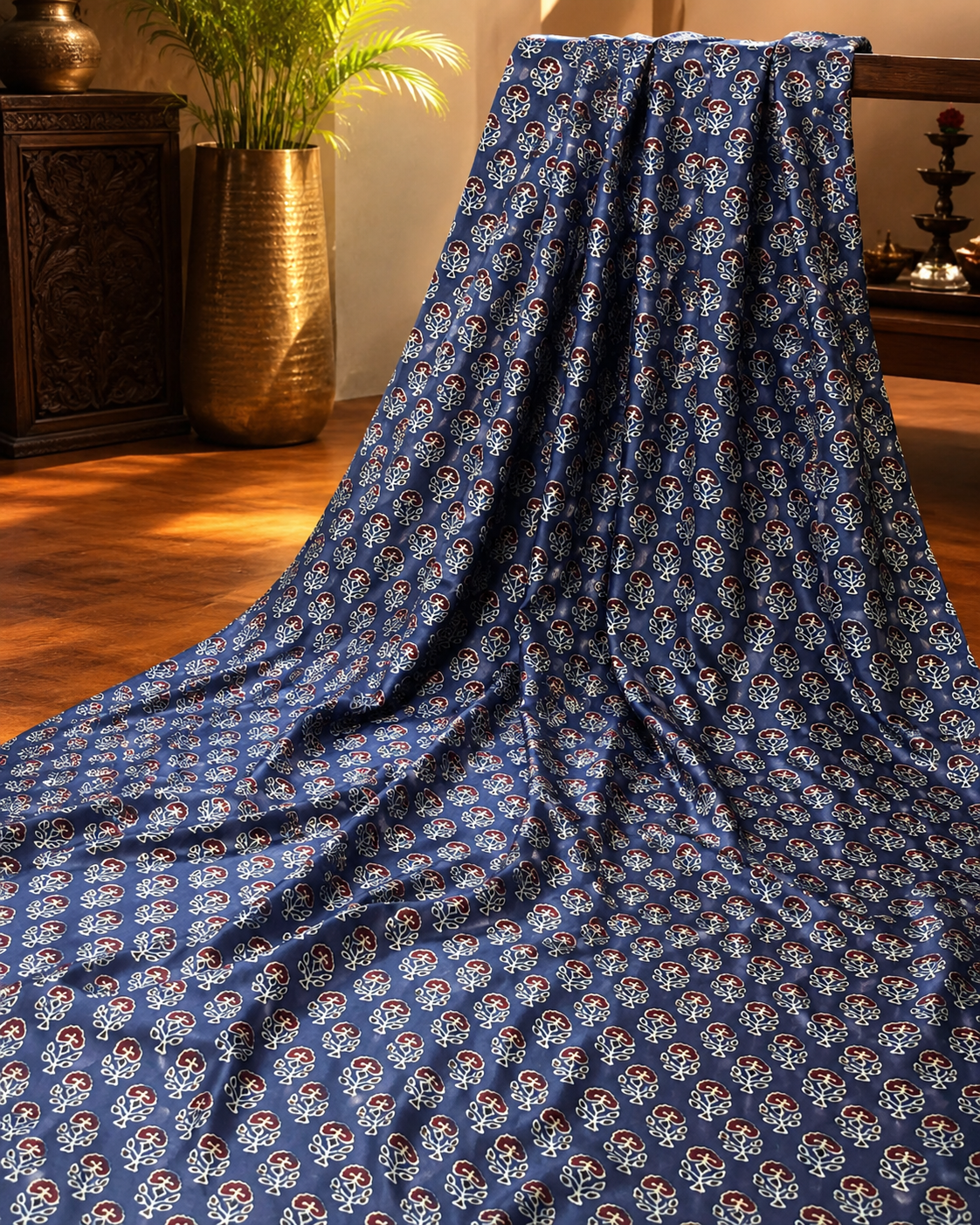 Ajrakh Hand Block Printed Modal Silk Running Fabric