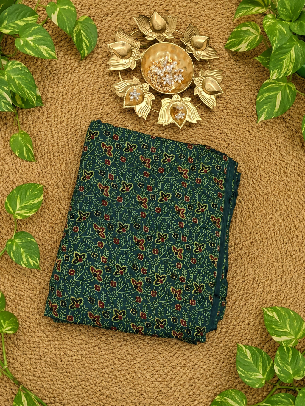 Ajrakh Hand Block Printed Modal Silk Running Fabric