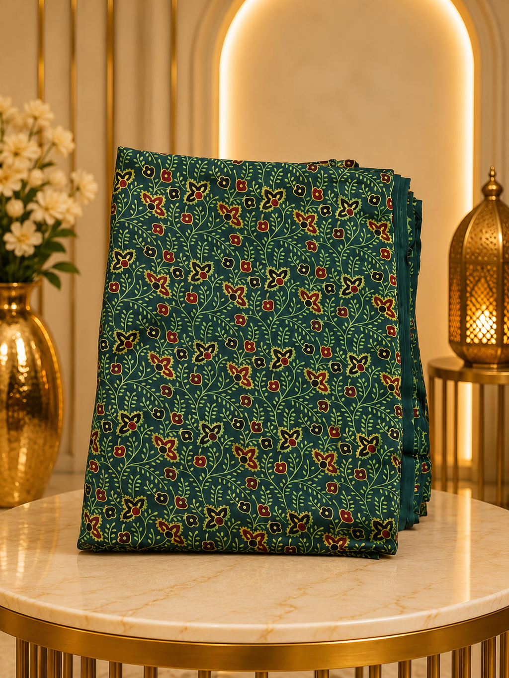 Ajrakh Hand Block Printed Modal Silk Running Fabric