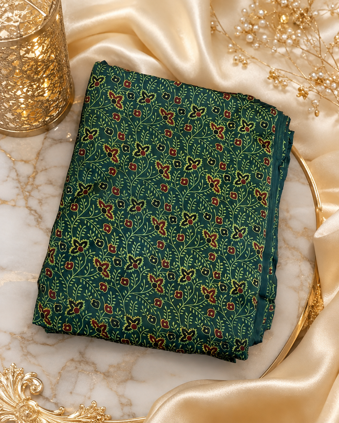 Ajrakh Hand Block Printed Modal Silk Running Fabric