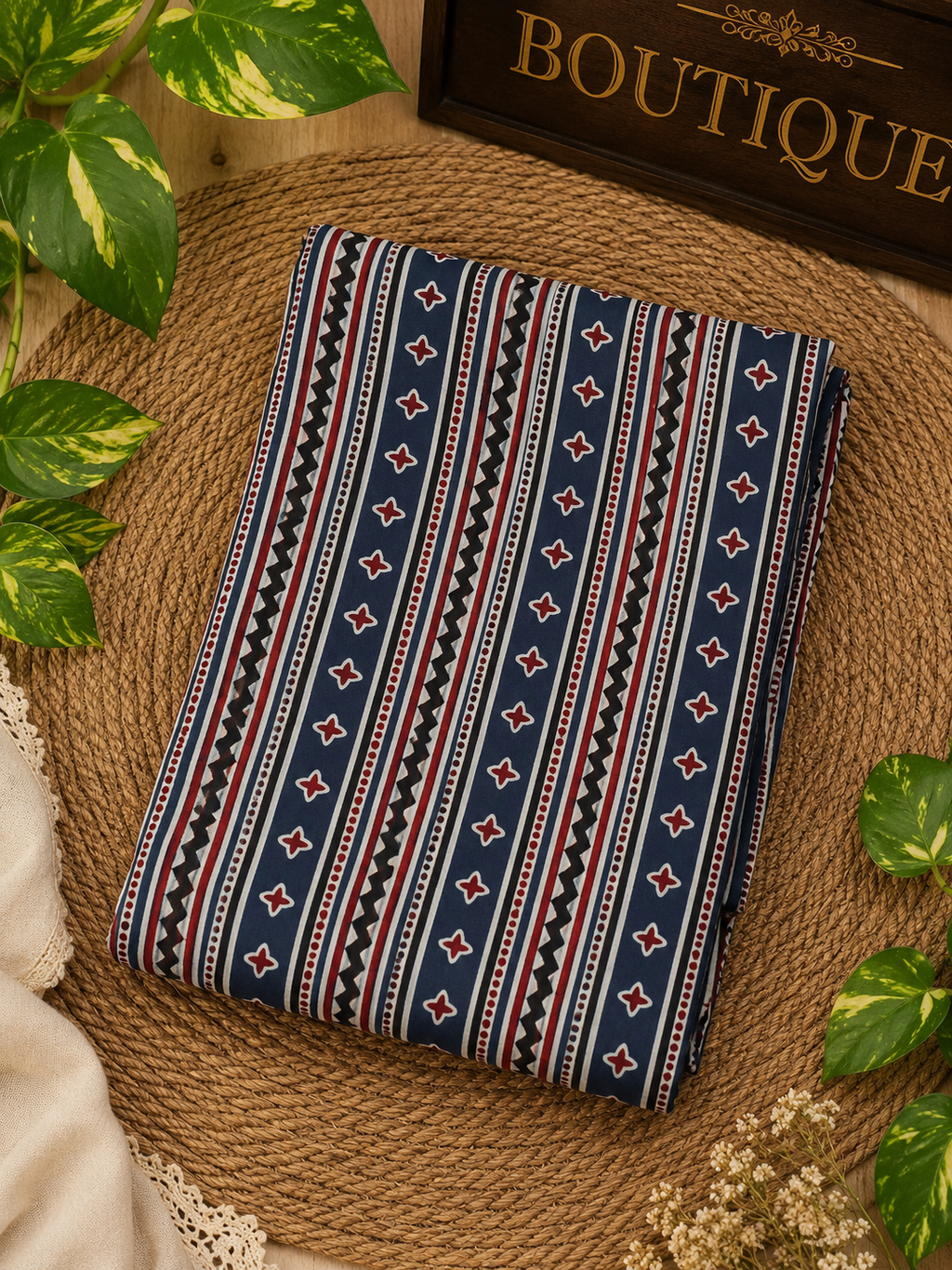 Ajrakh Hand Block Printed Modal Silk Running Fabric