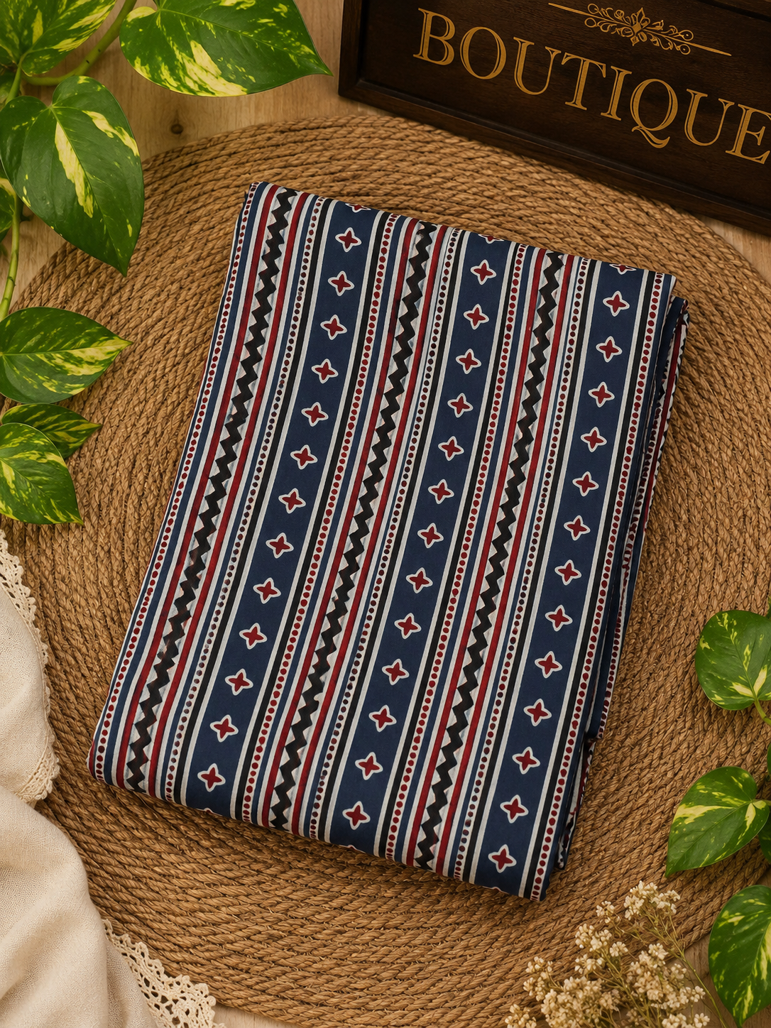 Ajrakh Hand Block Printed Modal Silk Running Fabric