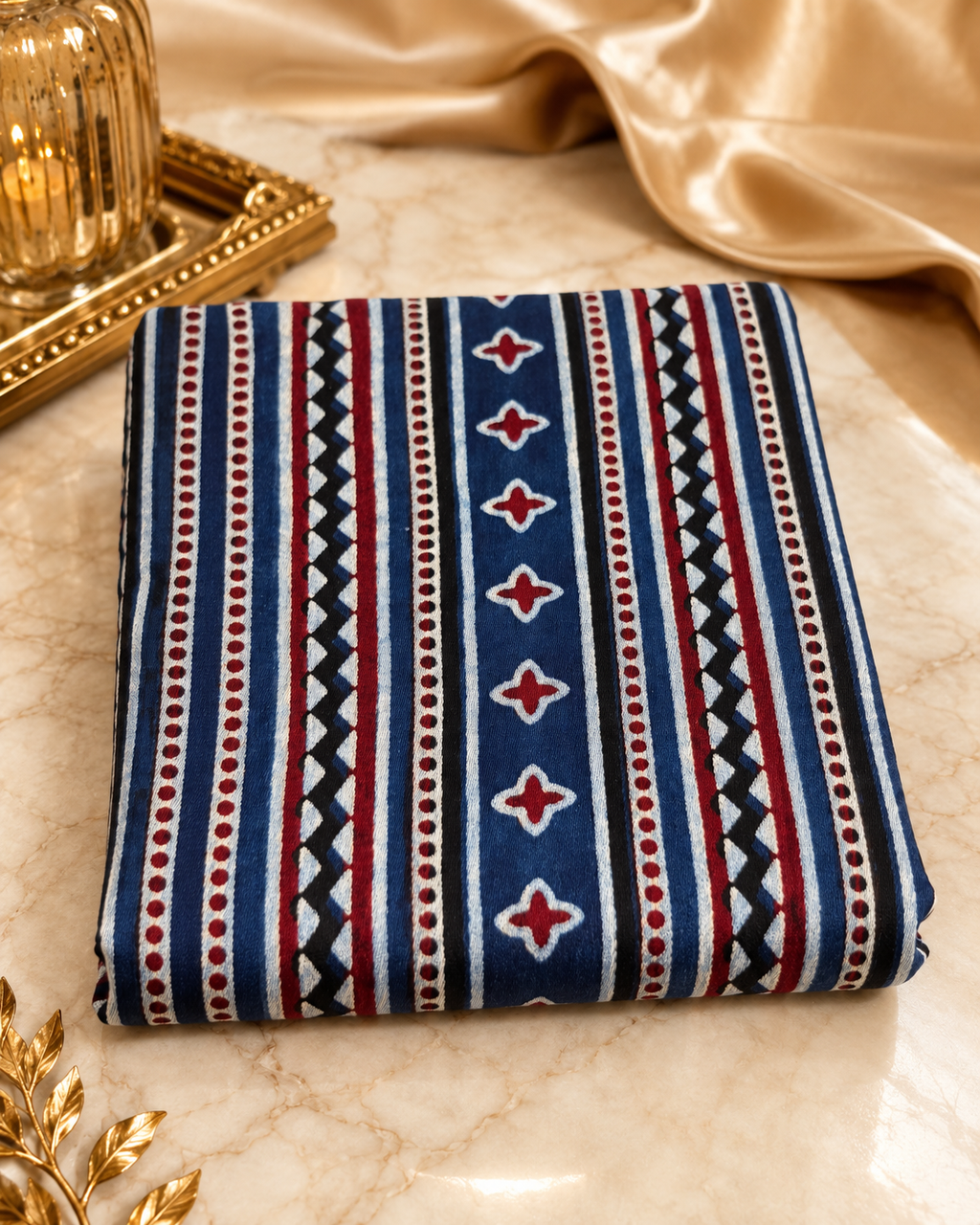 Ajrakh Hand Block Printed Modal Silk Running Fabric