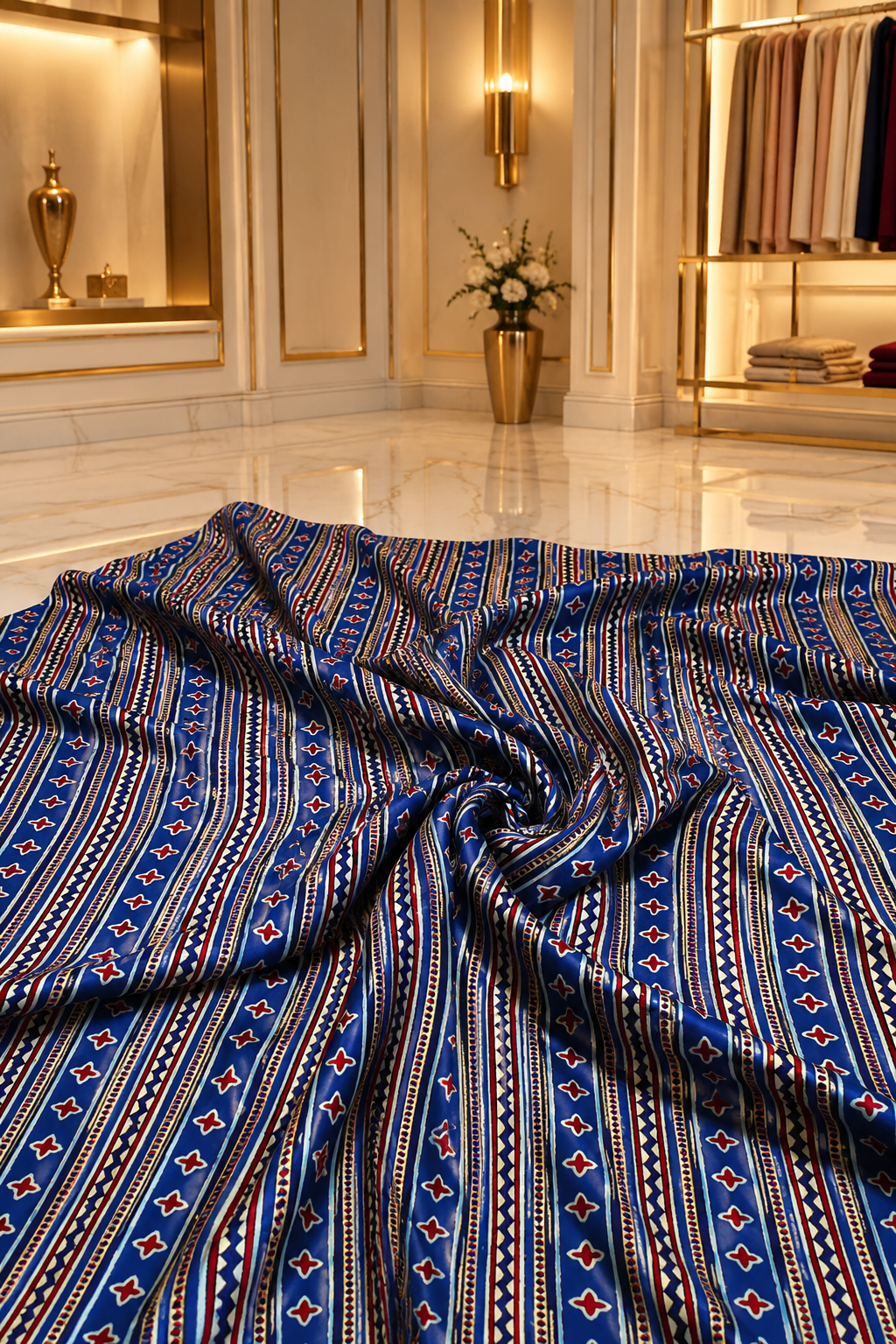Ajrakh Hand Block Printed Modal Silk Running Fabric