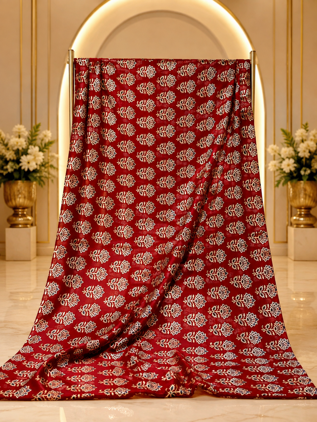 Ajrakh Hand Block Printed Modal Silk Running Fabric