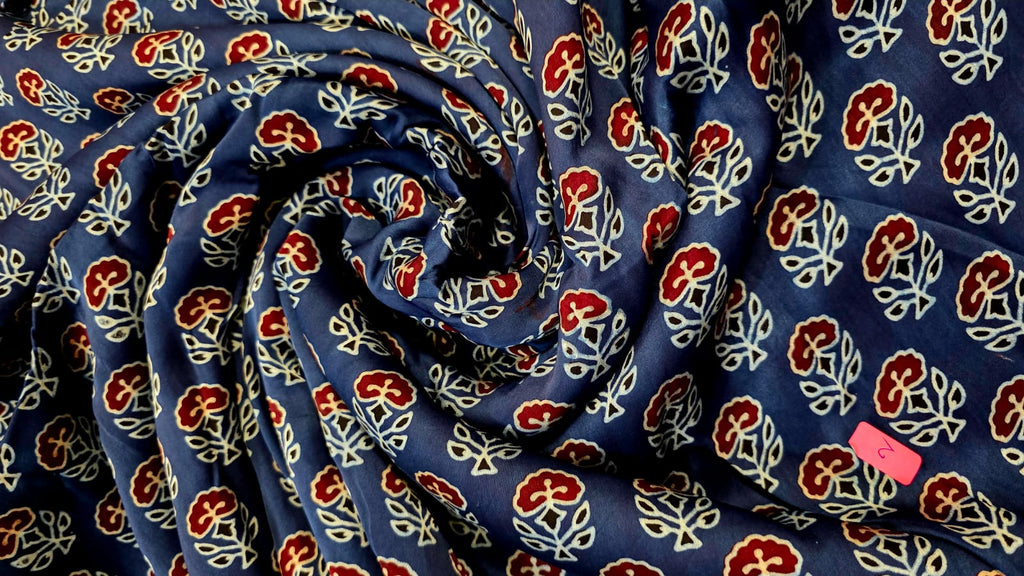 Ajrakh Hand Block Printed Modal Silk Running Fabric