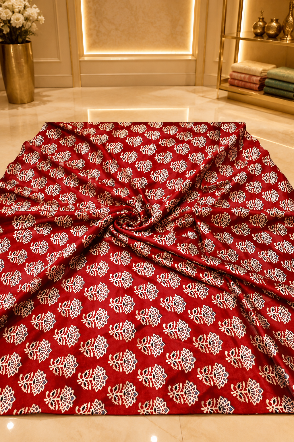 Ajrakh Hand Block Printed Modal Silk Running Fabric