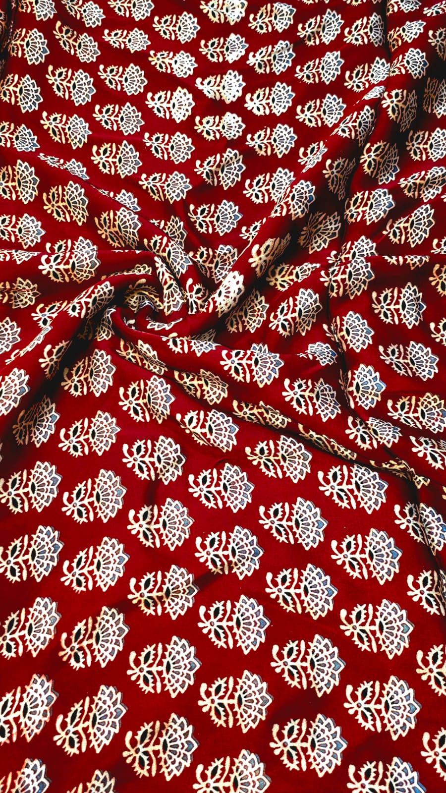 Ajrakh Hand Block Printed Modal Silk Running Fabric