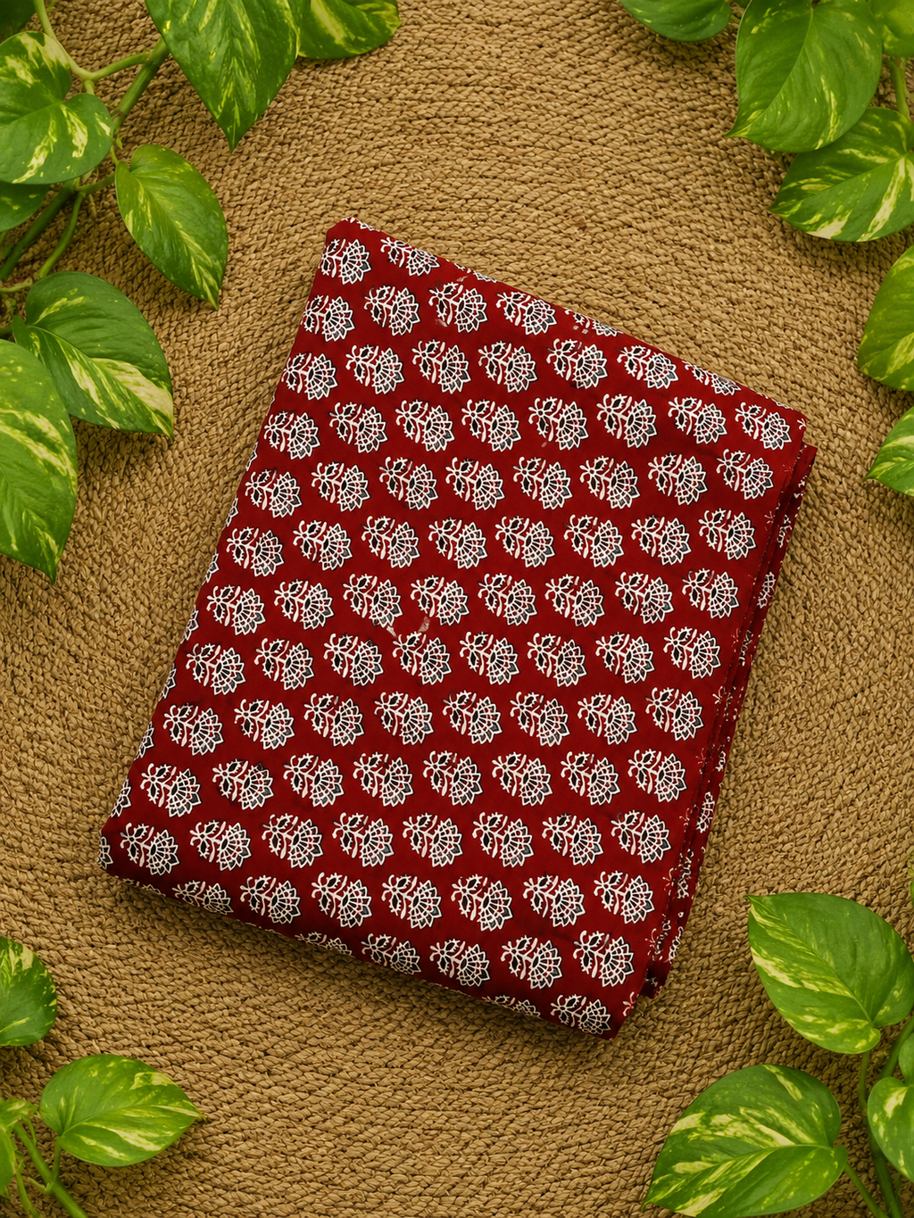Ajrakh Hand Block Printed Modal Silk Running Fabric