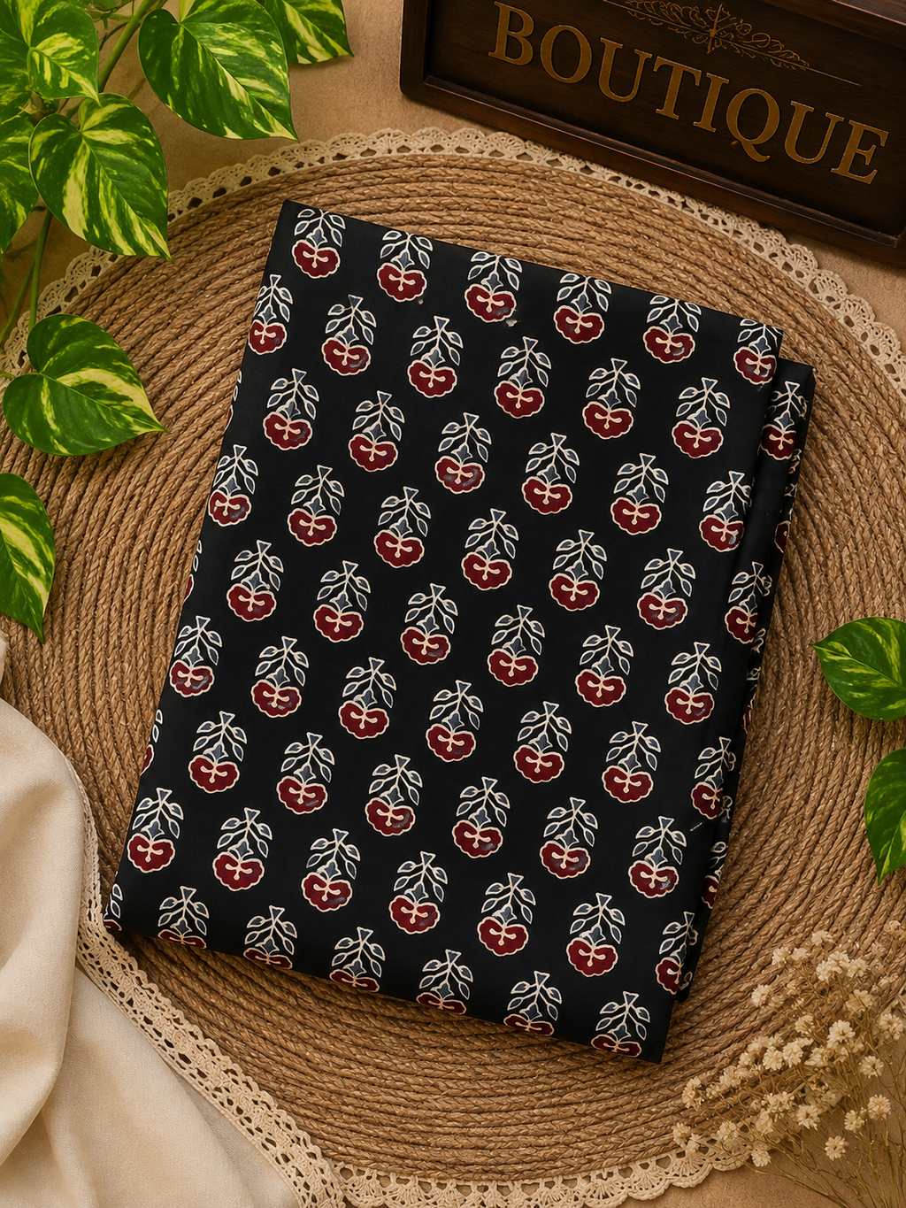 Ajrakh Hand Block Printed Modal Silk Running Fabric