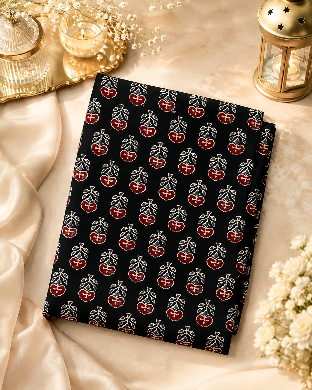 Ajrakh Hand Block Printed Modal Silk Running Fabric