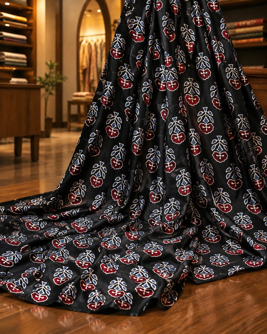 Ajrakh Hand Block Printed Modal Silk Running Fabric