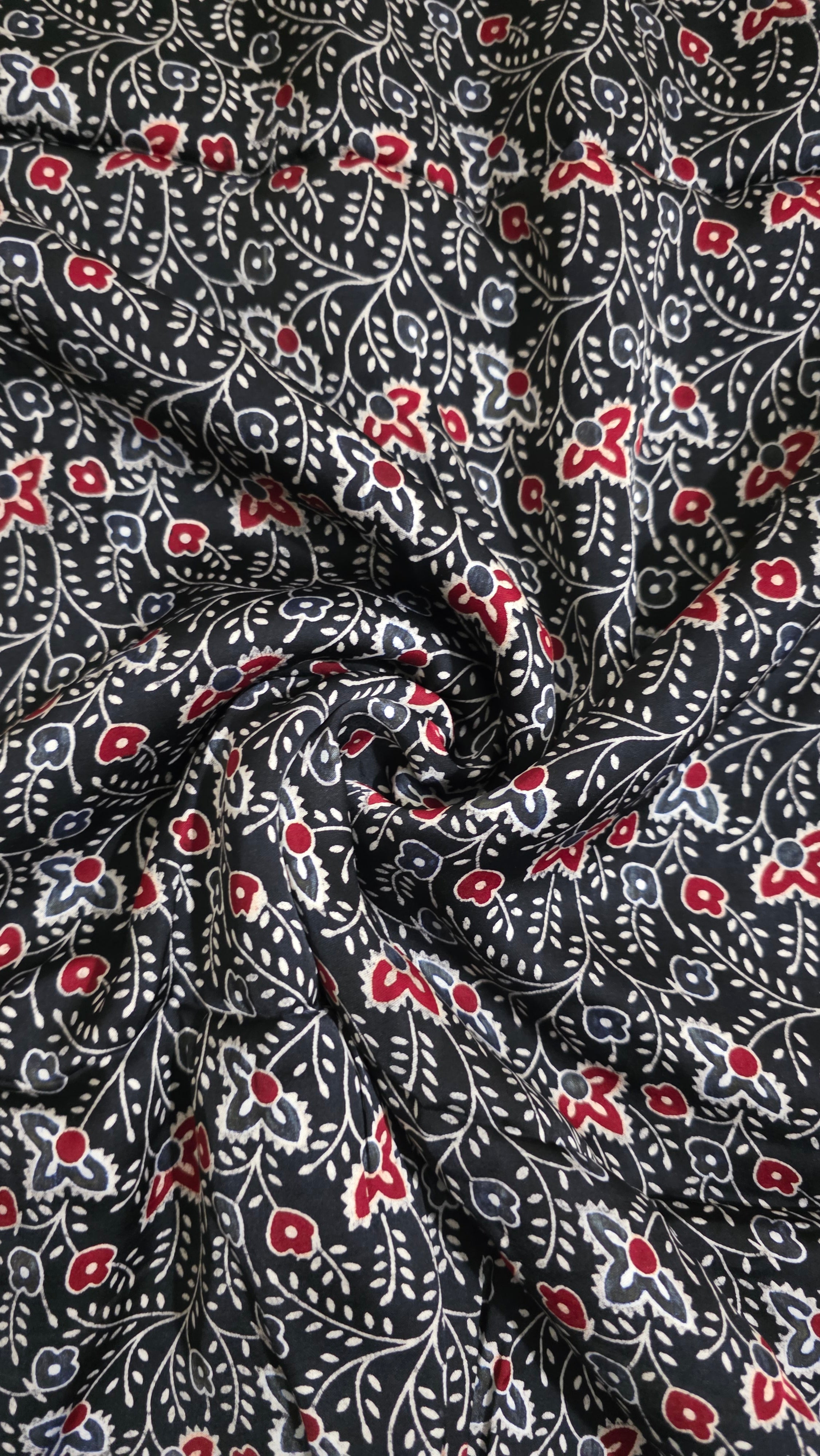 Ajrakh Hand Block Printed Modal Silk Running Fabric
