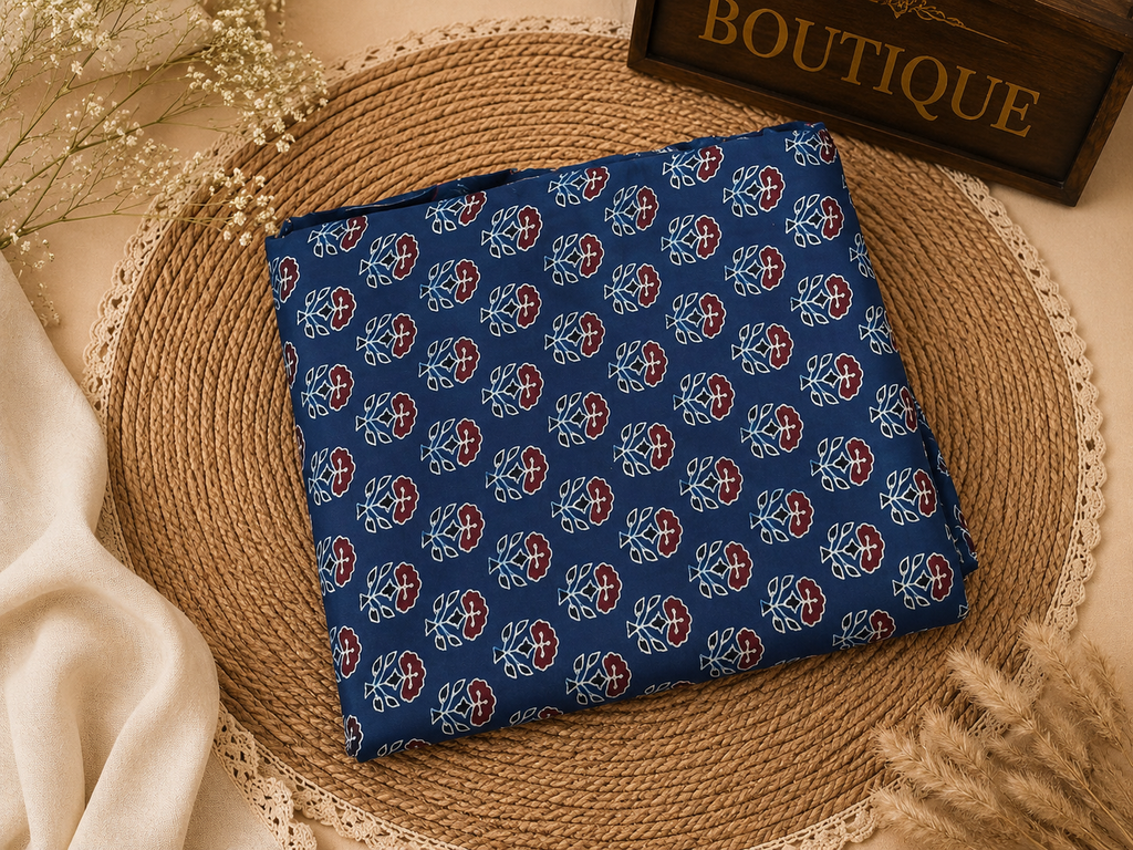 Ajrakh Hand Block Printed Modal Silk Running Fabric