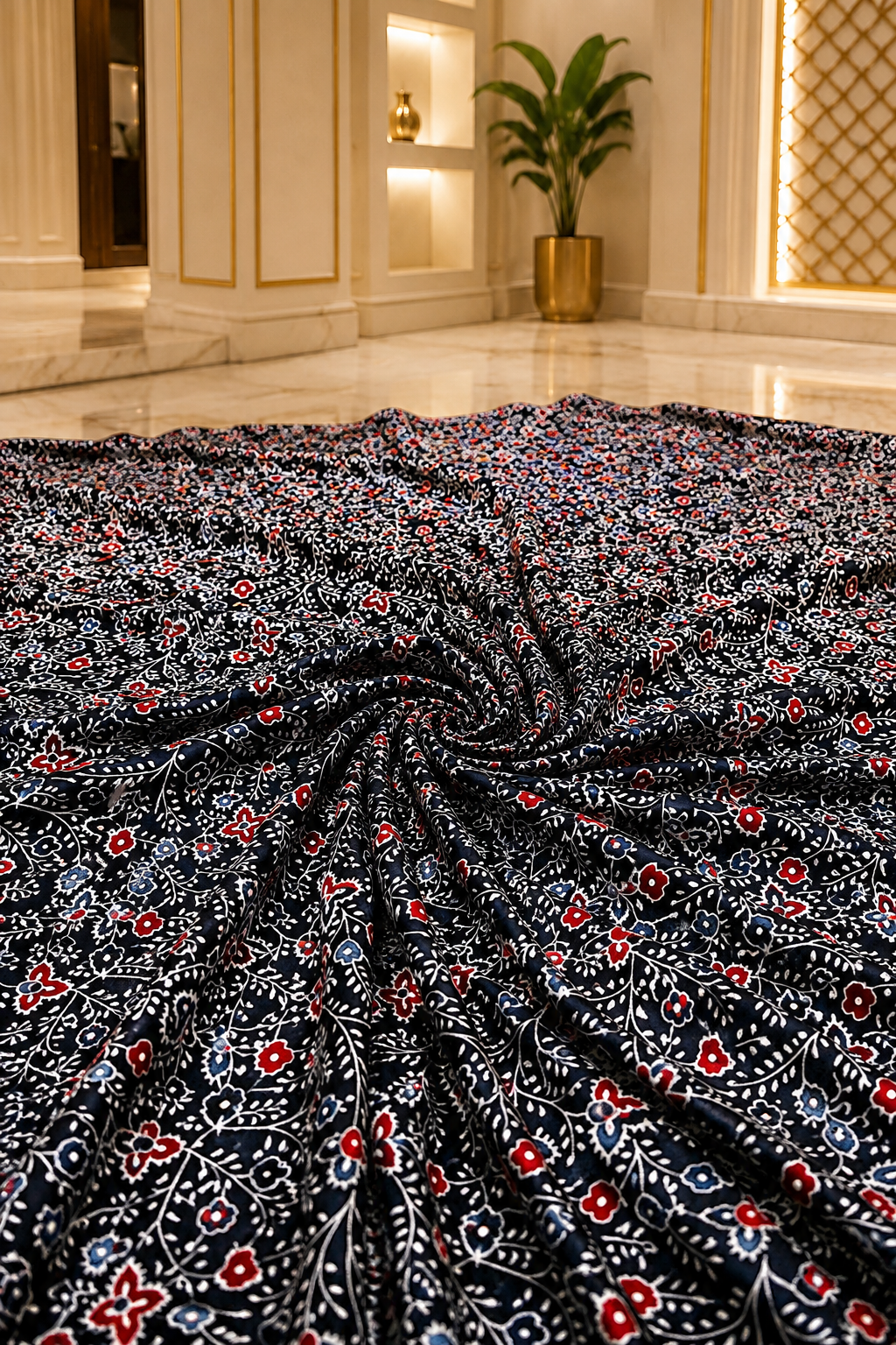 Ajrakh Hand Block Printed Modal Silk Running Fabric