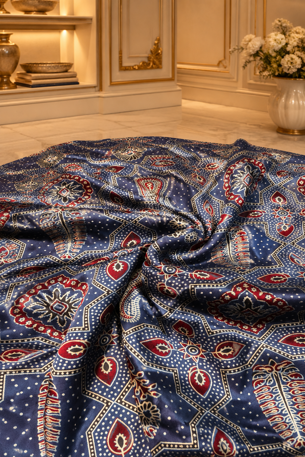 Ajrakh Hand Block Printed Modal Silk Running Fabric