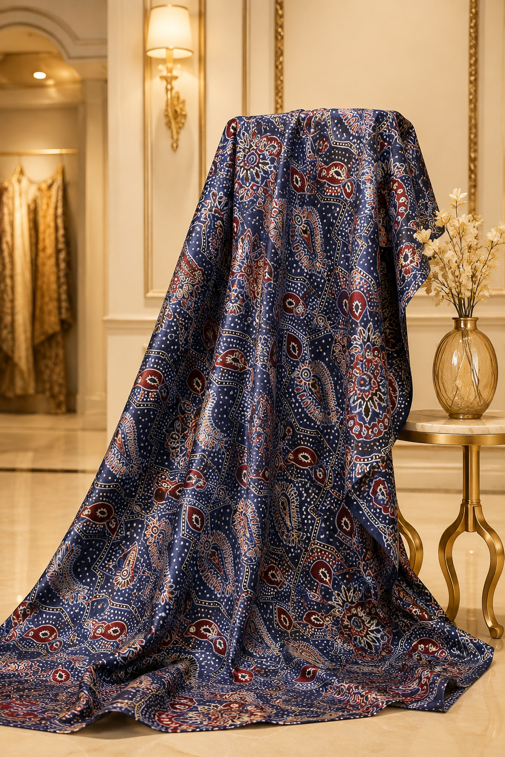 Ajrakh Hand Block Printed Modal Silk Running Fabric