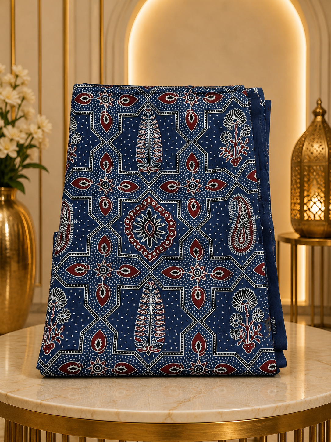 Ajrakh Hand Block Printed Modal Silk Running Fabric