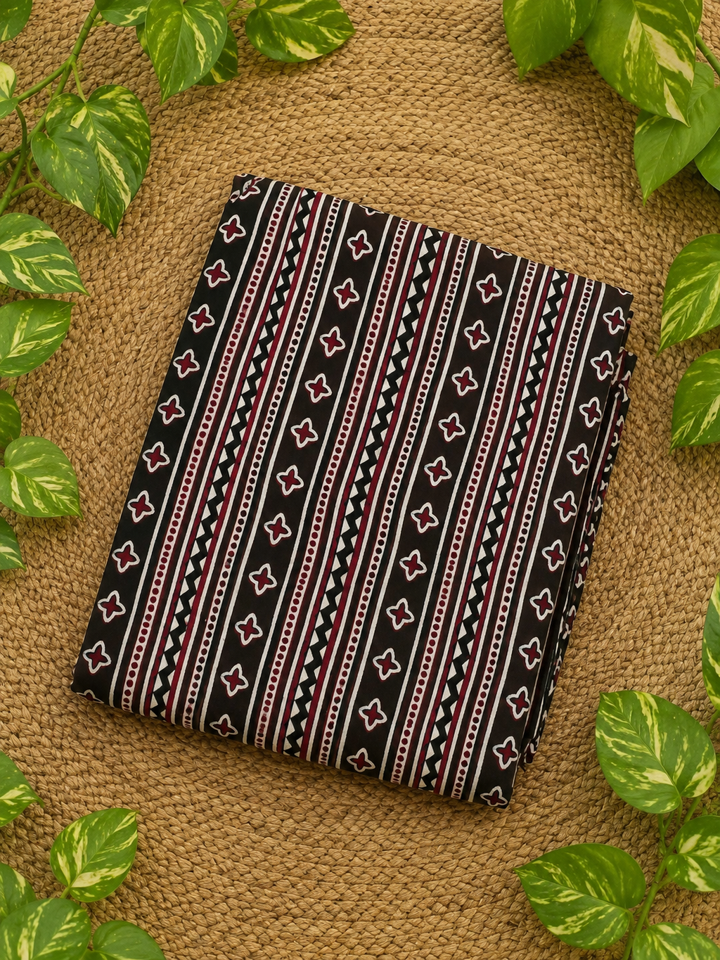 Ajrakh Hand Block Printed Modal Silk Running Fabric