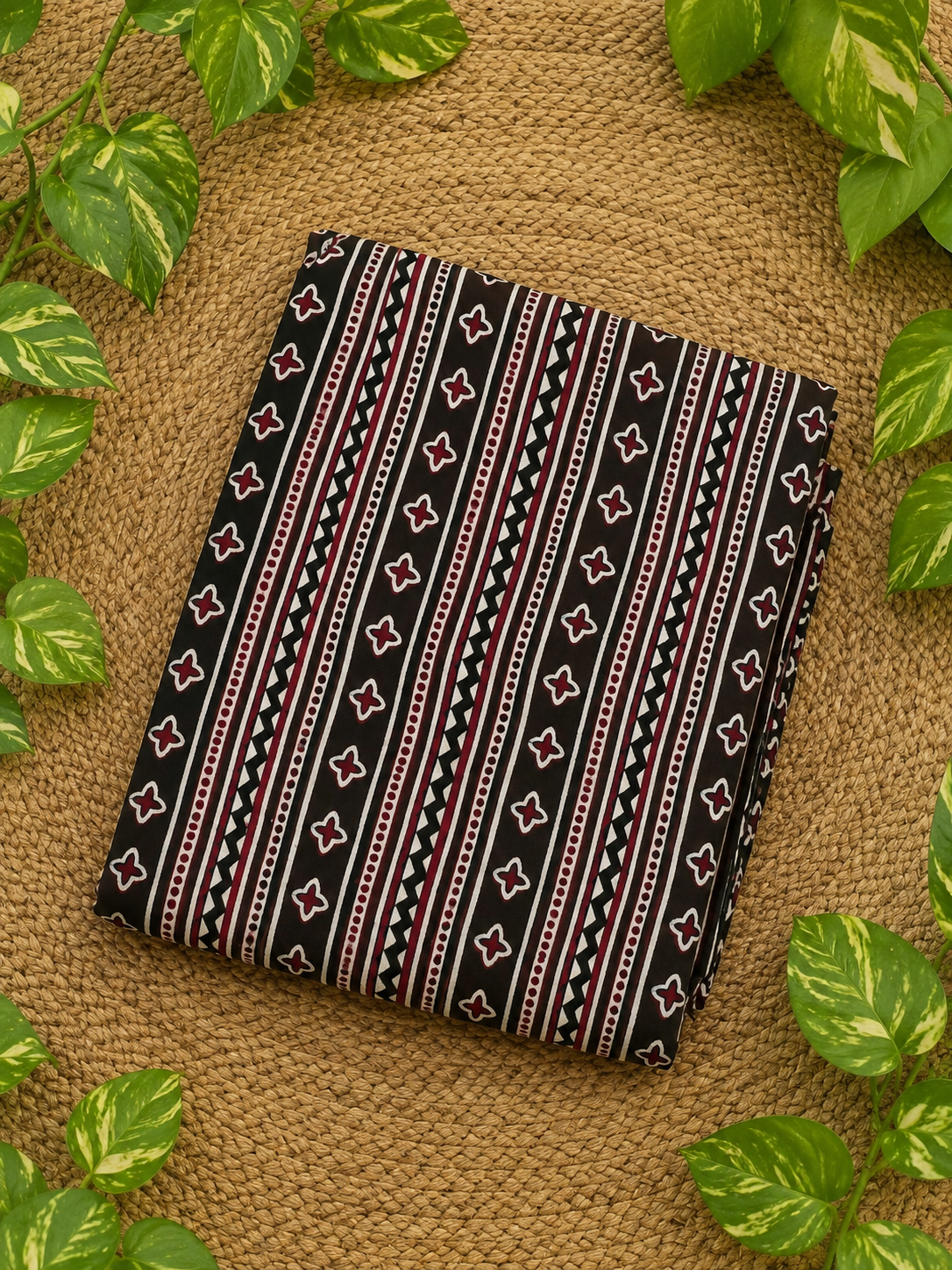 Ajrakh Hand Block Printed Modal Silk Running Fabric