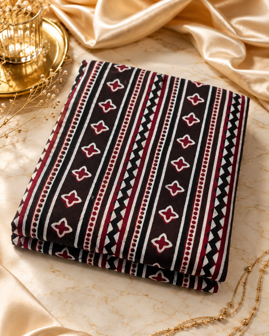Ajrakh Hand Block Printed Modal Silk Running Fabric