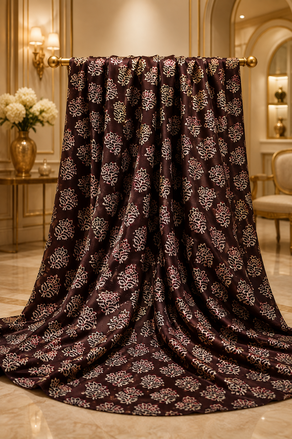 Ajrakh Hand Block Printed Modal Silk Running Fabric