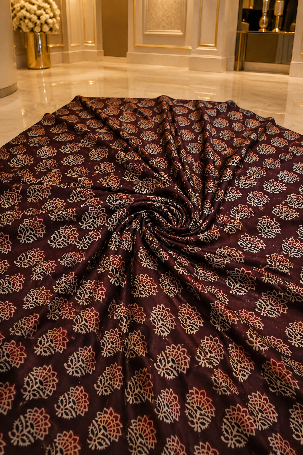 Ajrakh Hand Block Printed Modal Silk Running Fabric