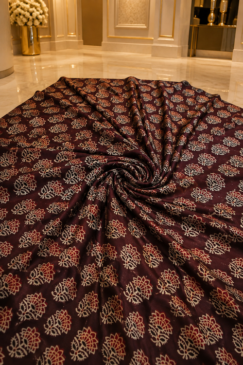 Ajrakh Hand Block Printed Modal Silk Running Fabric