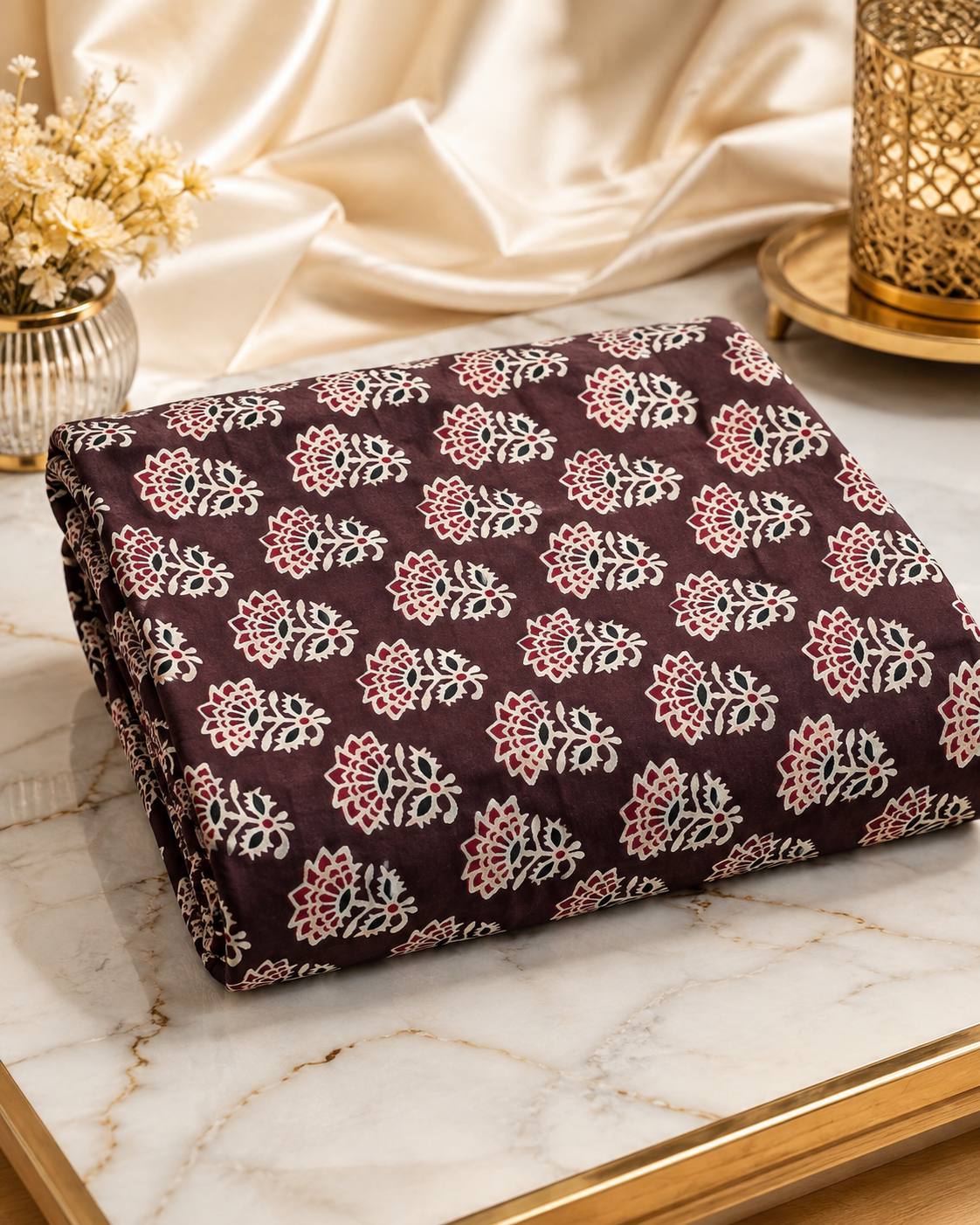 Ajrakh Hand Block Printed Modal Silk Running Fabric