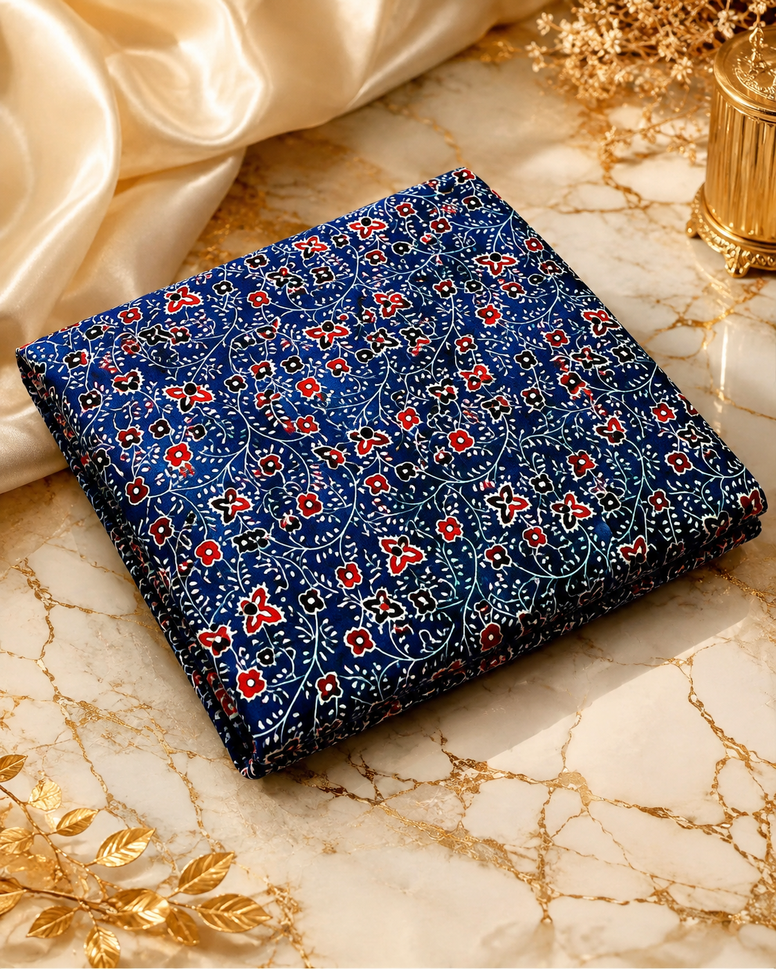 Ajrakh Hand Block Printed Modal Silk Running Fabric