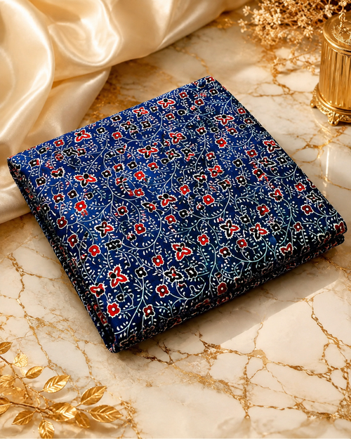 Ajrakh Hand Block Printed Modal Silk Running Fabric