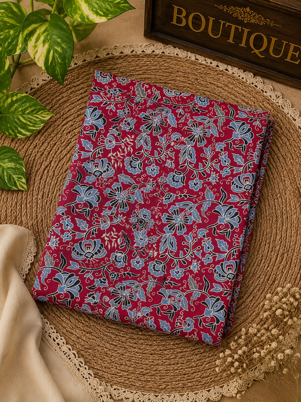 Ajrakh Hand Block Printed Modal Silk Running Fabric