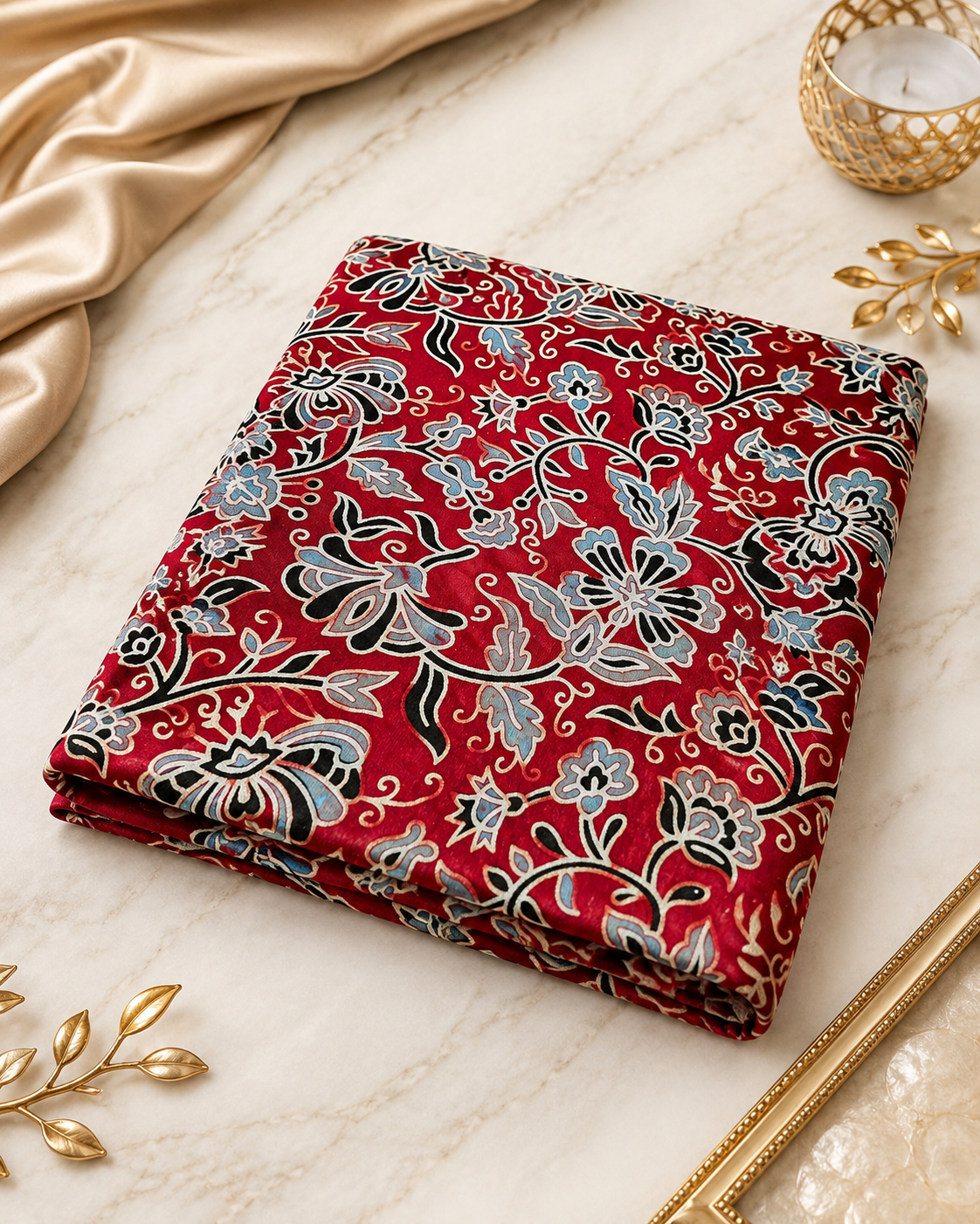 Ajrakh Hand Block Printed Modal Silk Running Fabric