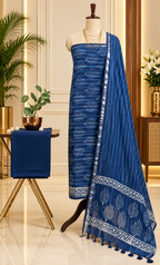 Premium Indigo Hand Block Printed Linen Cotton Full Suit