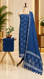 Premium Indigo Hand Block Printed Linen Cotton Full Suit