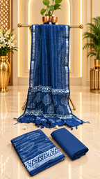 Premium Indigo Hand Block Printed Linen Cotton Full Suit
