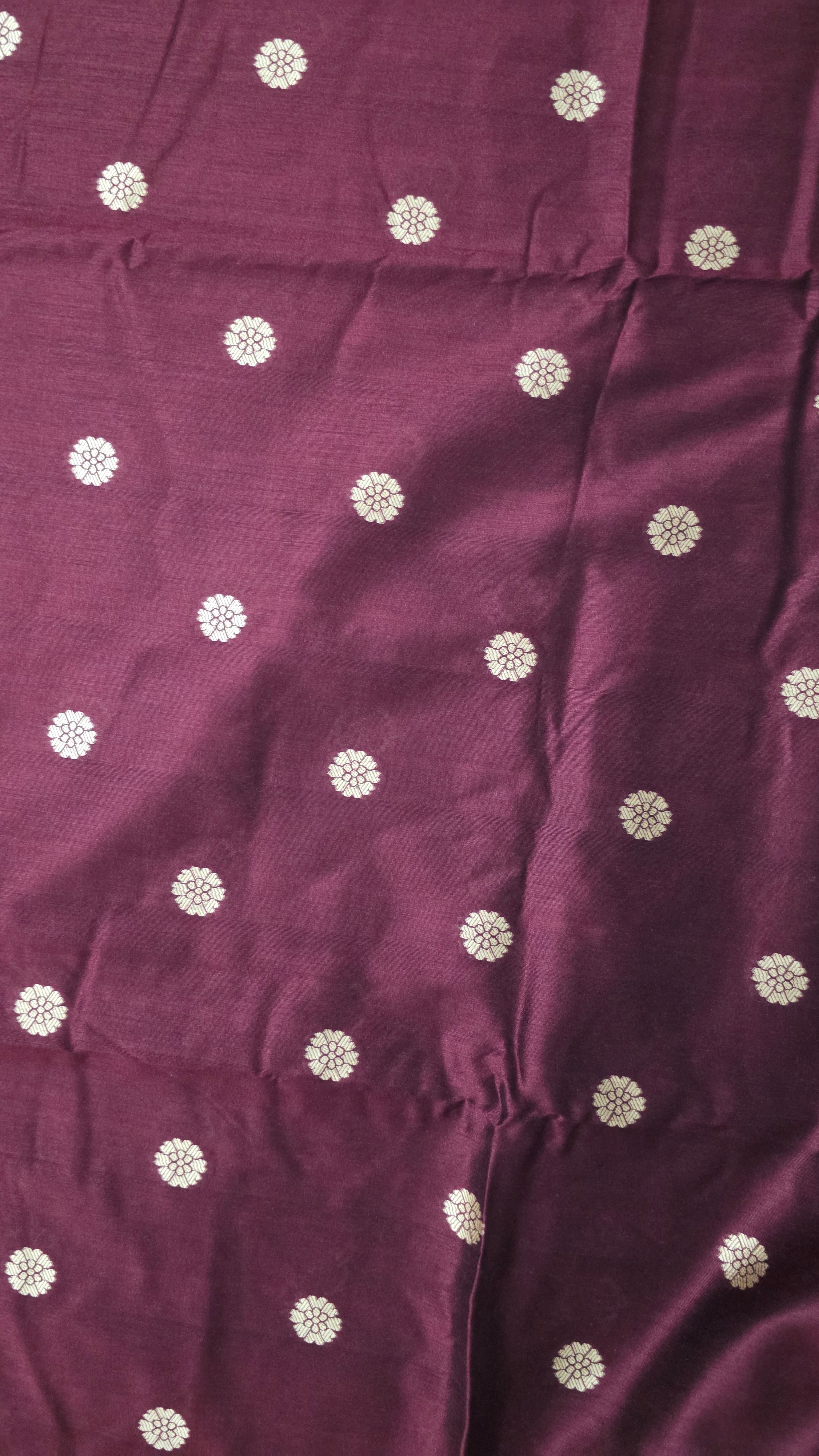 Premium Poly Cotton Running Material with Golden Embroidered Floral Butta