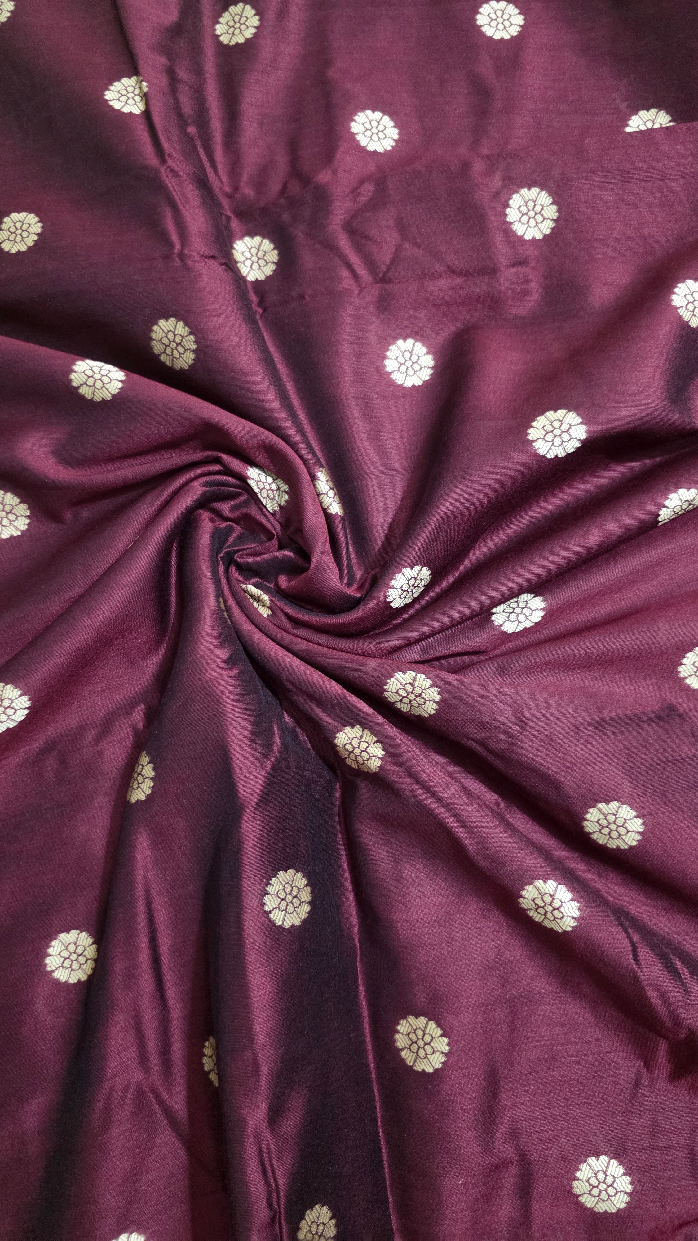 Premium Poly Cotton Running Material with Golden Embroidered Floral Butta